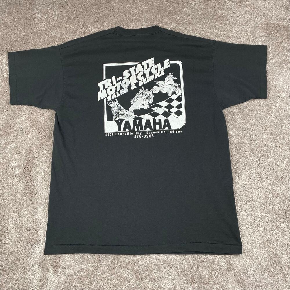 Vintage Yamaha Tri-State Motorcycle Dealer Tee Size L Evansville Indiana